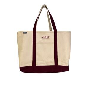 L.L. Bean Boat Tote Canvas Burgundy Trim